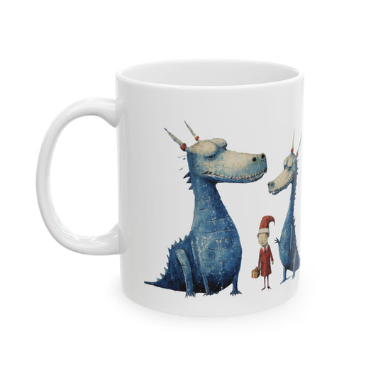 Blue Christmas Dragons Mug, Magical Dragon Christmas Gift  Mug, Printed Art, Christmas Family  Ceramic Mug 11oz Colorful, Bright and Cheery