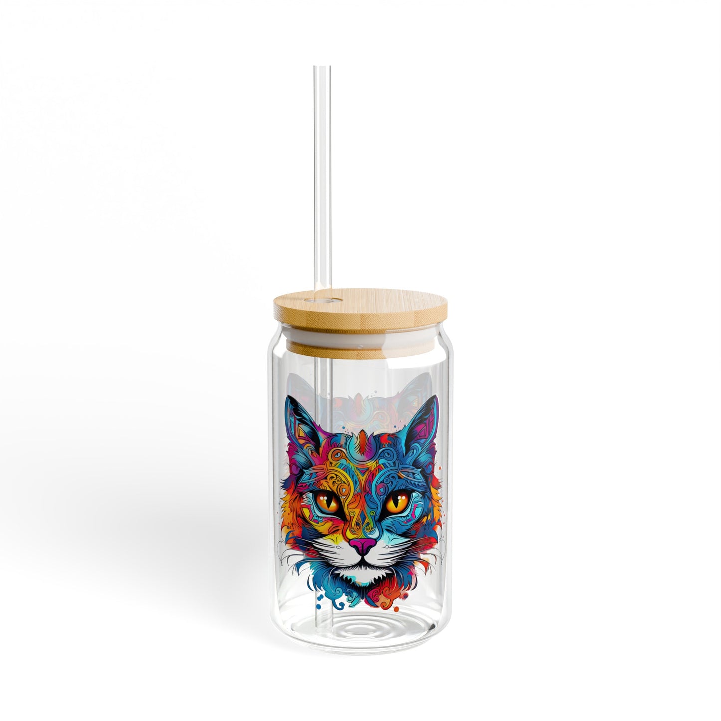 Jewel Color Exotic Cat Kitty Sipper Glass,  Cat Lovers Glass 16oz