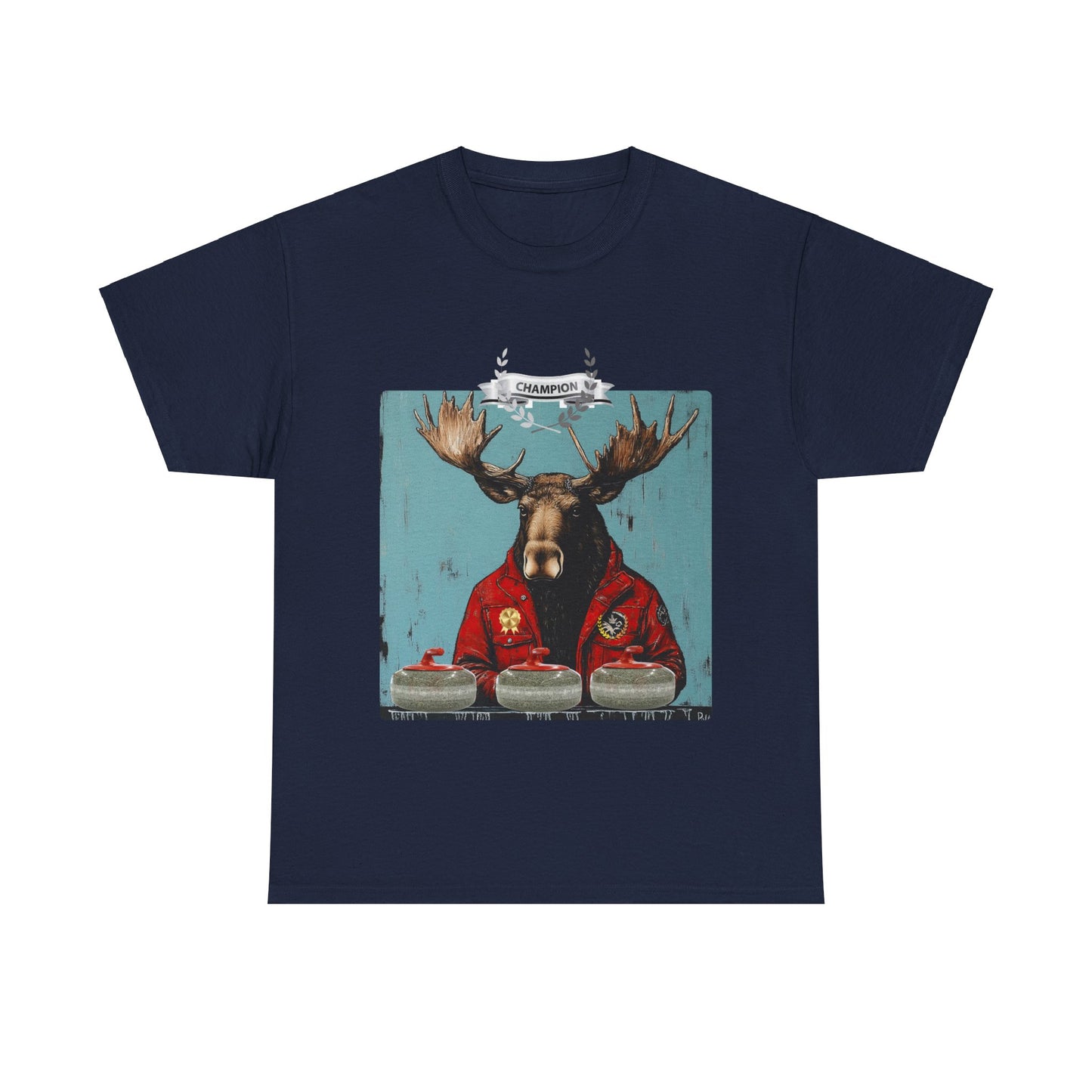 Moose Curling Champion V3- Moose Lover Unisex Heavy Cotton Tee T-Shirt