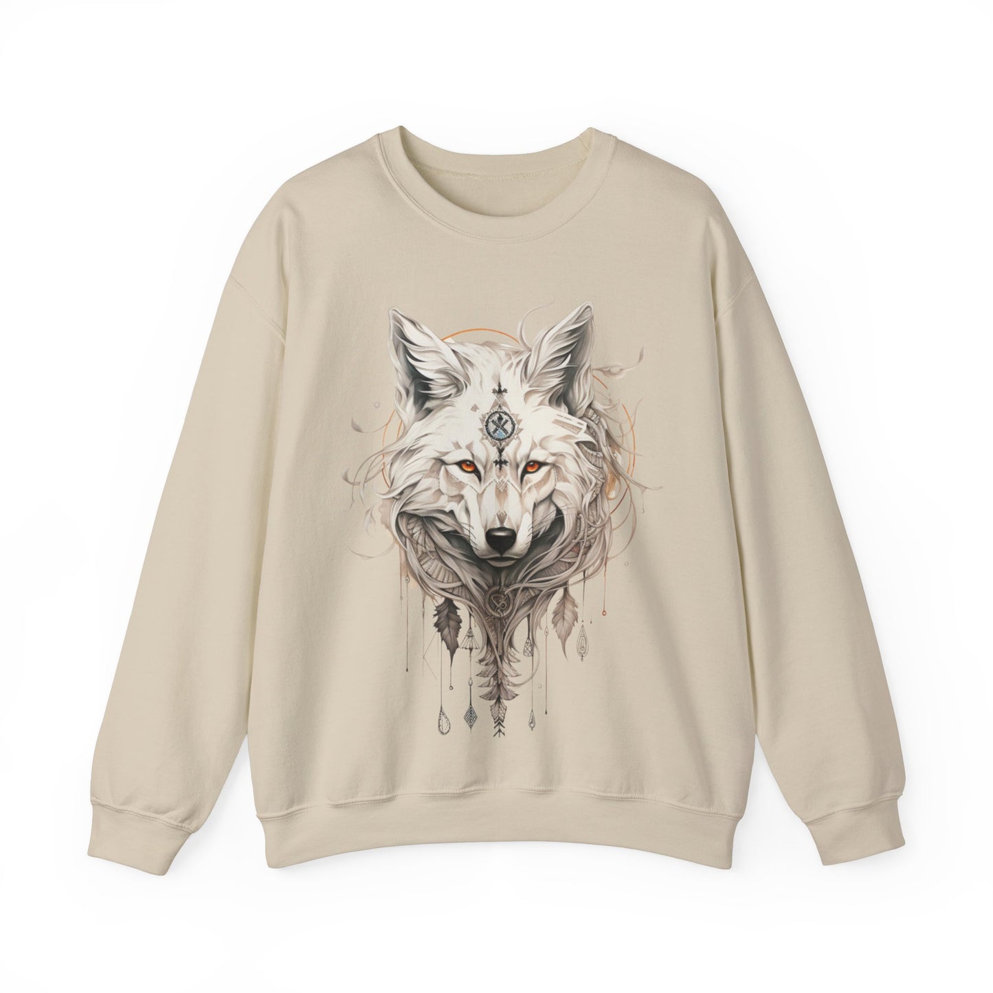 Tribal Style White Wolf, Lone Wolf Sweatshirt, Wolf Totem Gift, Canada, Northern US Wolf Conservation Shirt Unisex Sweatshirt Sweat Shirt