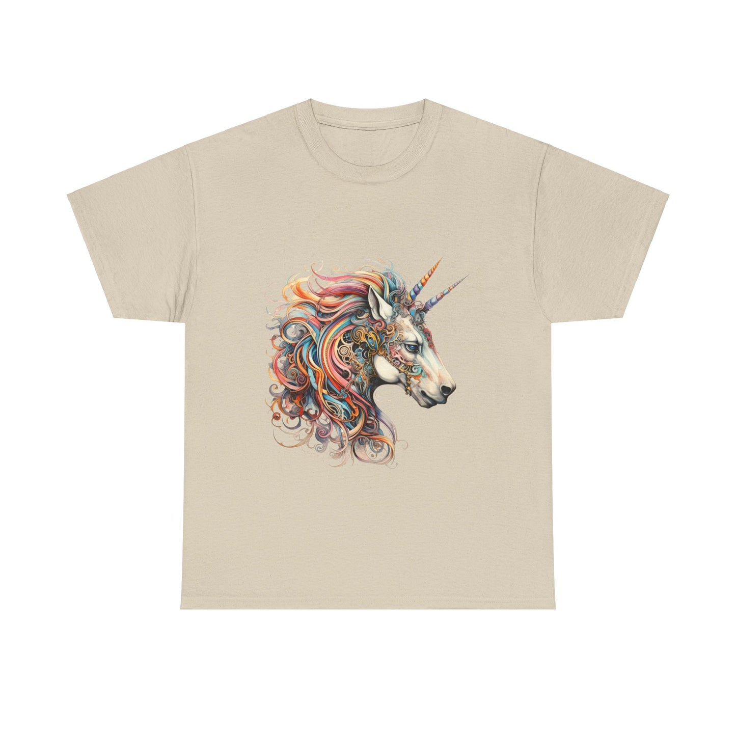 Two Horned Unicorn - Double Horn Unicorn Graphic Tee T-shirt -  Unicorn Lovers Unisex Heavy Cotton Tee T-Shirt