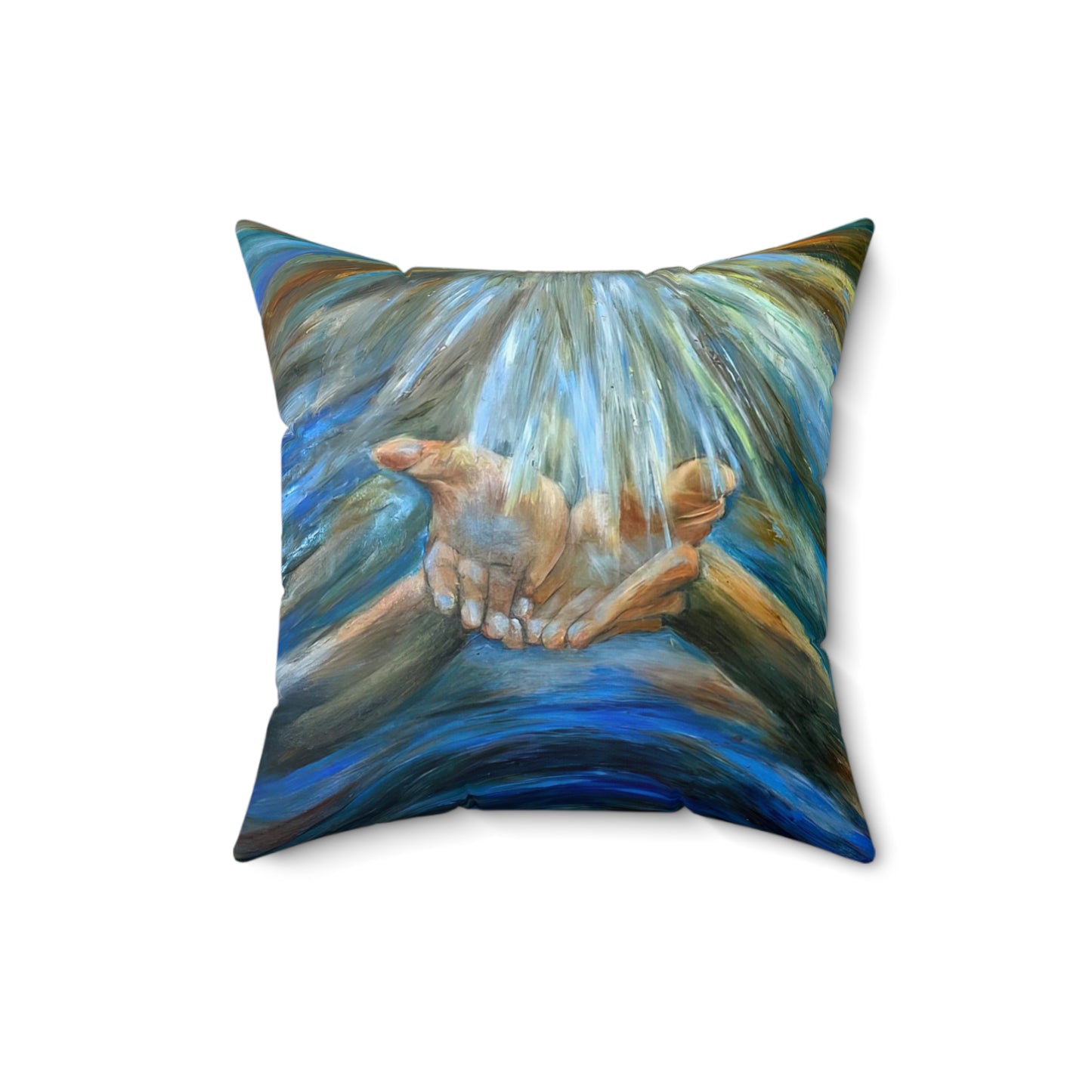 Reiki Hands of Grace, Hands of Light, Creation, Spiritual, Meditation, Yoga Spun Polyester Square Pillow Energy Work