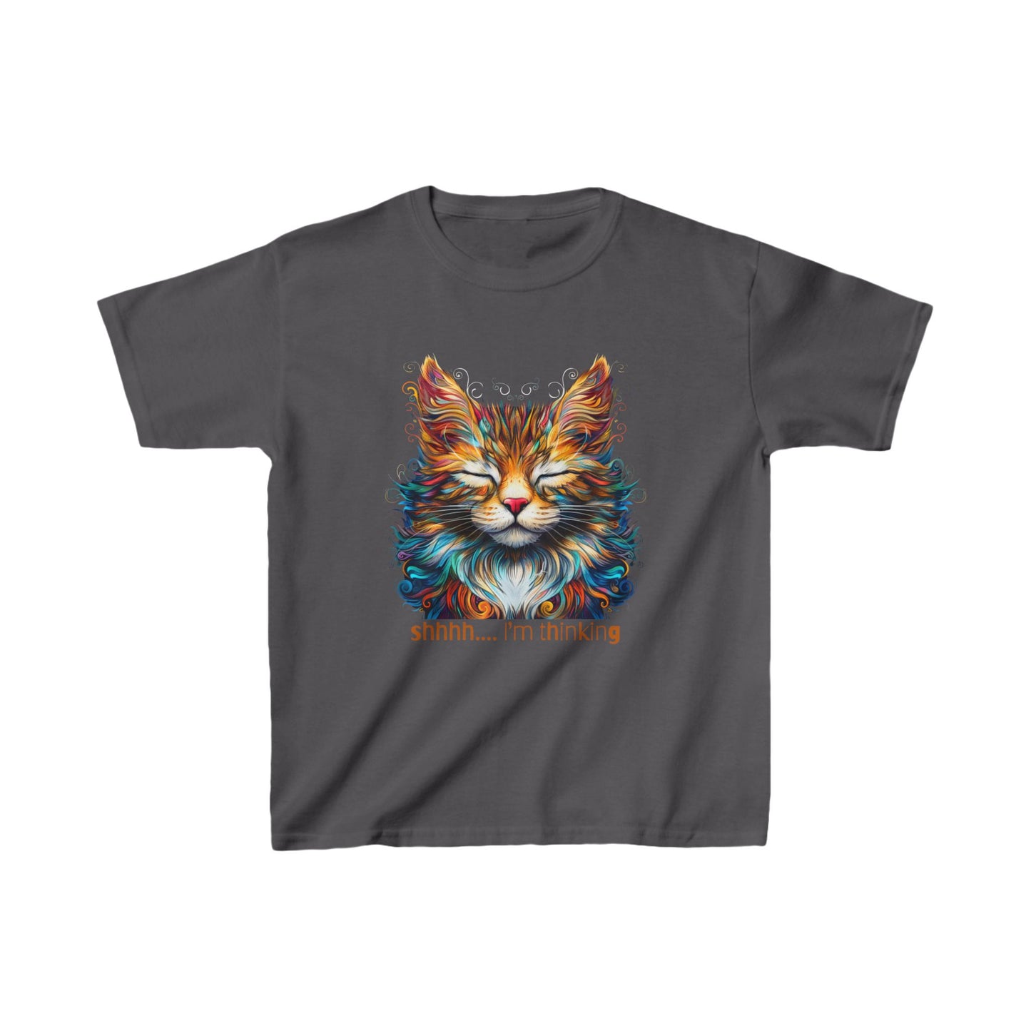 Kids - Thinking Cat Graphic Tee - Vibrant Cute Cat Design for Young Adventurers