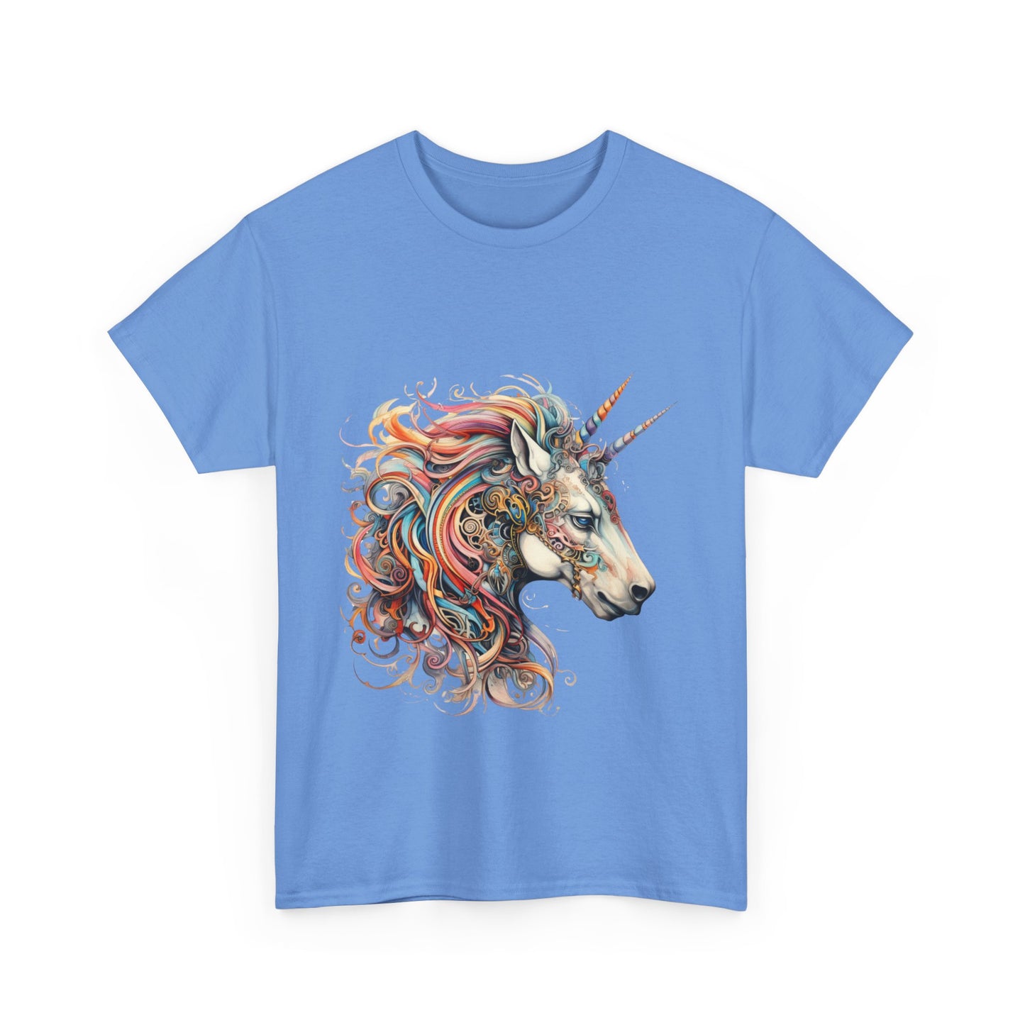 Two Horned Unicorn - Double Horn Unicorn Graphic Tee T-shirt -  Unicorn Lovers Unisex Heavy Cotton Tee T-Shirt