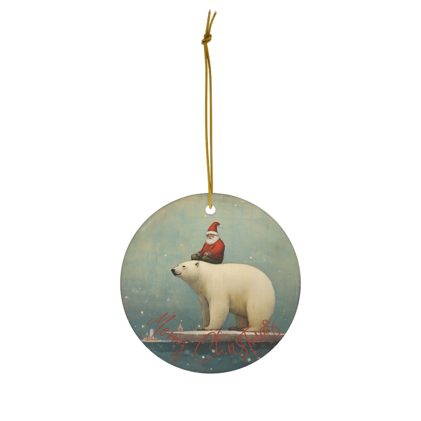 Santa on a Polar Bear on an Iceberg, Conservation Santa North Pole Christmas Greetings -  Christmas  Keepsake Ornament Ceramic