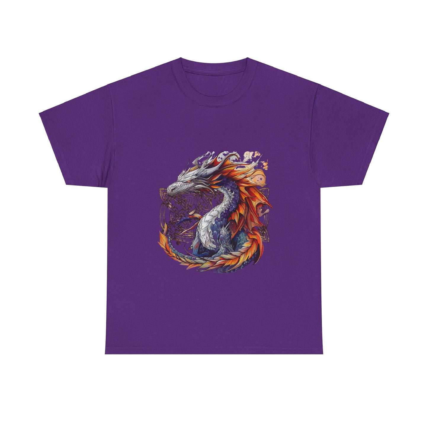 Orange Celtic Dragon Graphic Tee - Dragon in Santa Hat T-shirt -  Dragon Lovers Unisex Heavy Cotton Tee T-Shirt