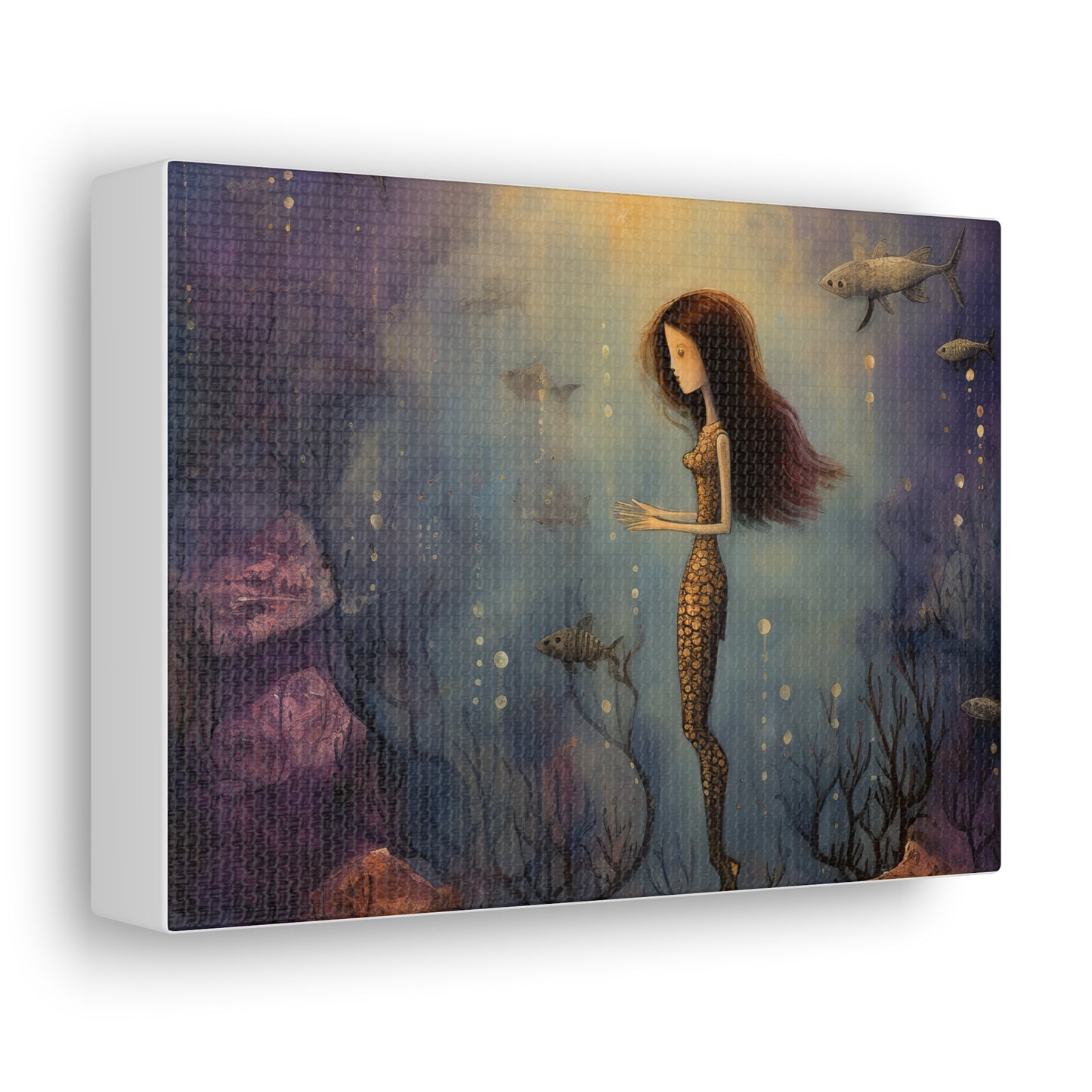 Purple Mermaid Underwater Scene, Mermaid Gift, Kids, Fantasy Mystical Fish Wall Art, Canvas, Flower Gift, Wall Art Painting Pastel