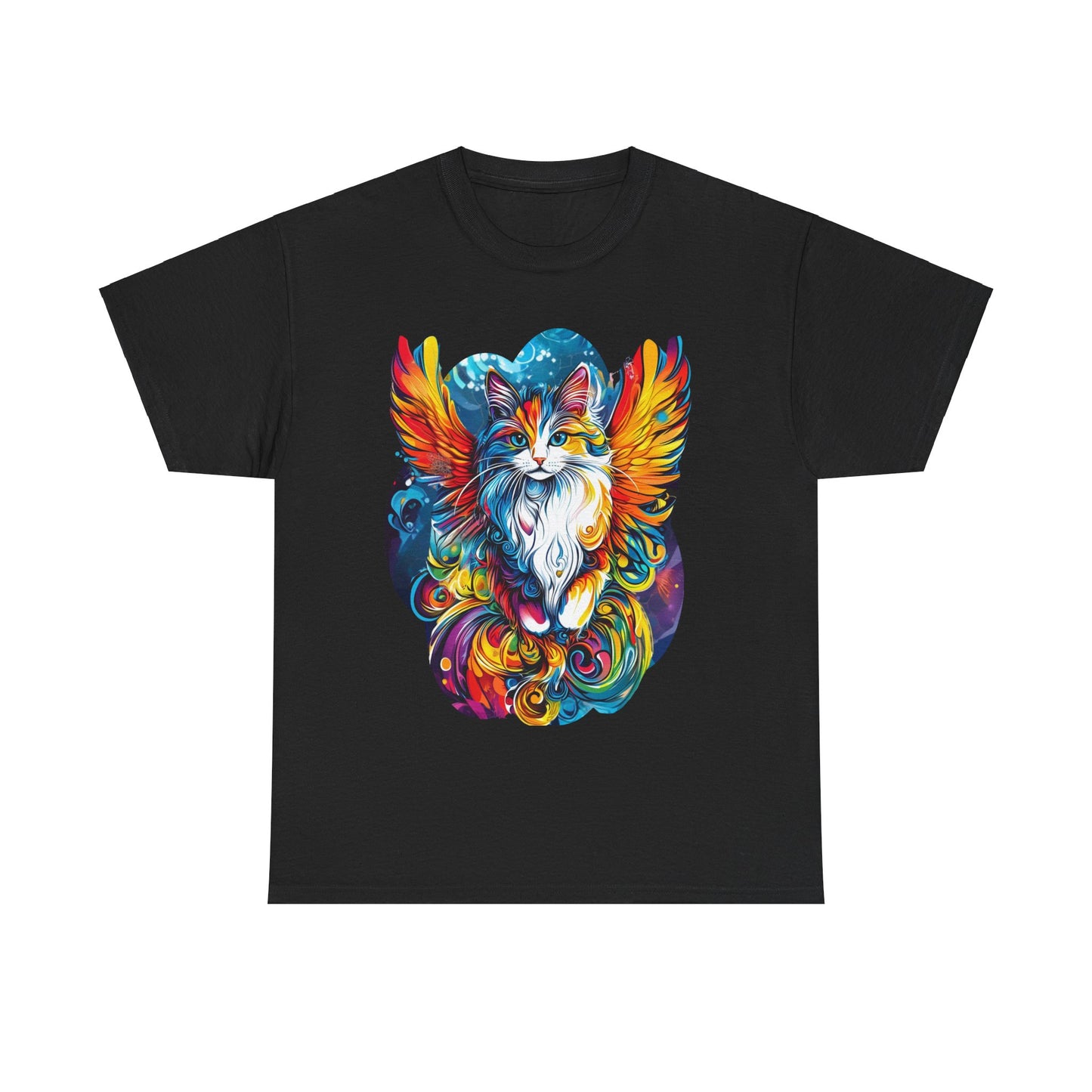 Tattoo Style Cat Angel, Cat Memorial - Cat with Angel Wings Graphic Tee-  Cat Gift Unisex Heavy Cotton Tee T-Shirt