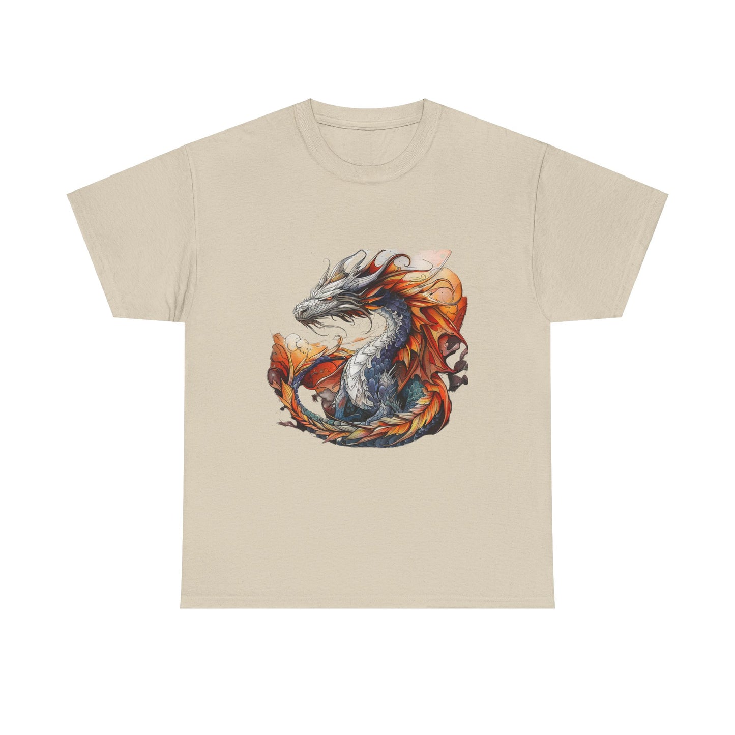 Orange Ancient Dragons Graphic Tee - Dragons and Reptiles -  Dragon Lovers Unisex Heavy Cotton Tee T-Shirt