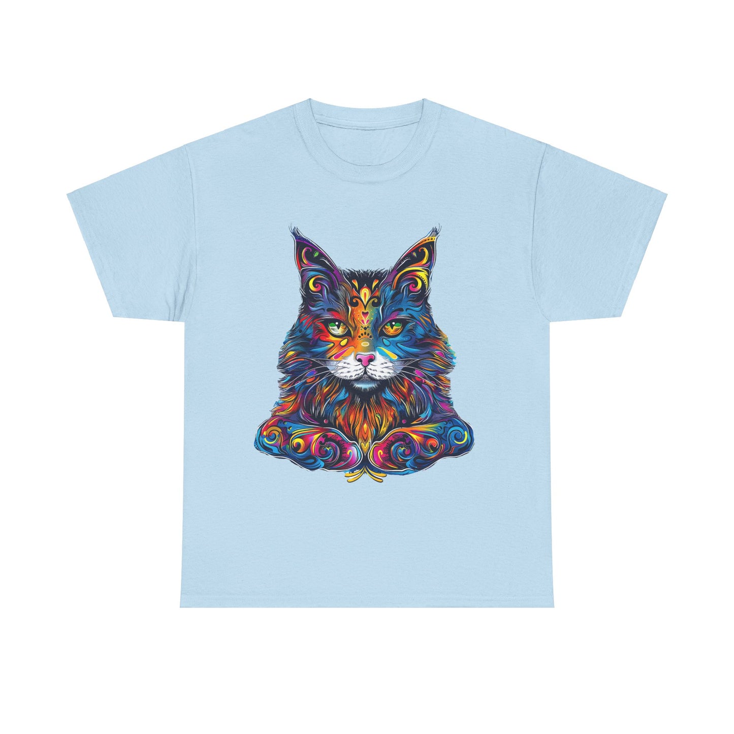 Chill Vibe Jewel Tone Cat Graphic Tee - Cat Lover TeeShirt - T-shirt    - Cat Gift Unisex Heavy Cotton Tee T-Shirt