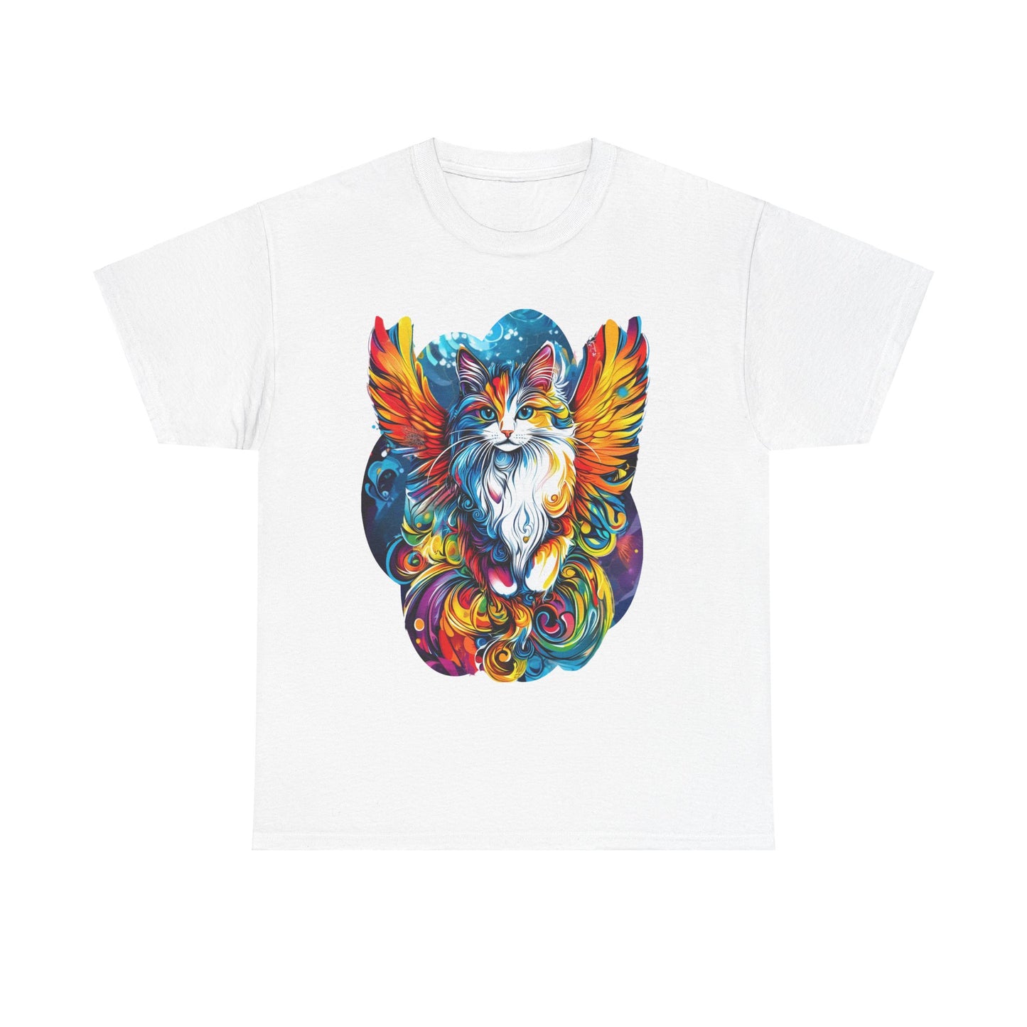 Tattoo Style Cat Angel, Cat Memorial - Cat with Angel Wings Graphic Tee-  Cat Gift Unisex Heavy Cotton Tee T-Shirt