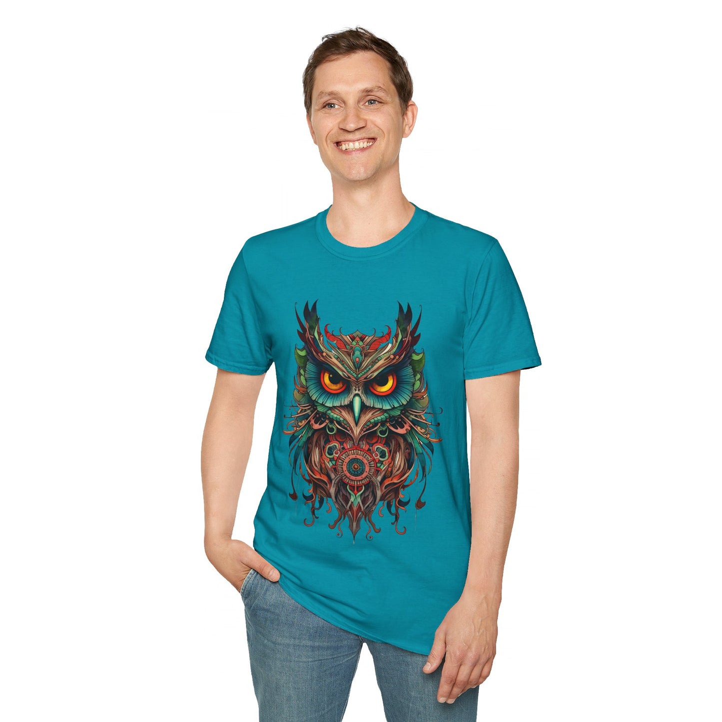 Jeweled Tone Owl, Owl Shirt, Barn Steampunk Owl   Unisex Tee Shirt, T-Shirt Softstyle T-Shirt Tee Teeshirt