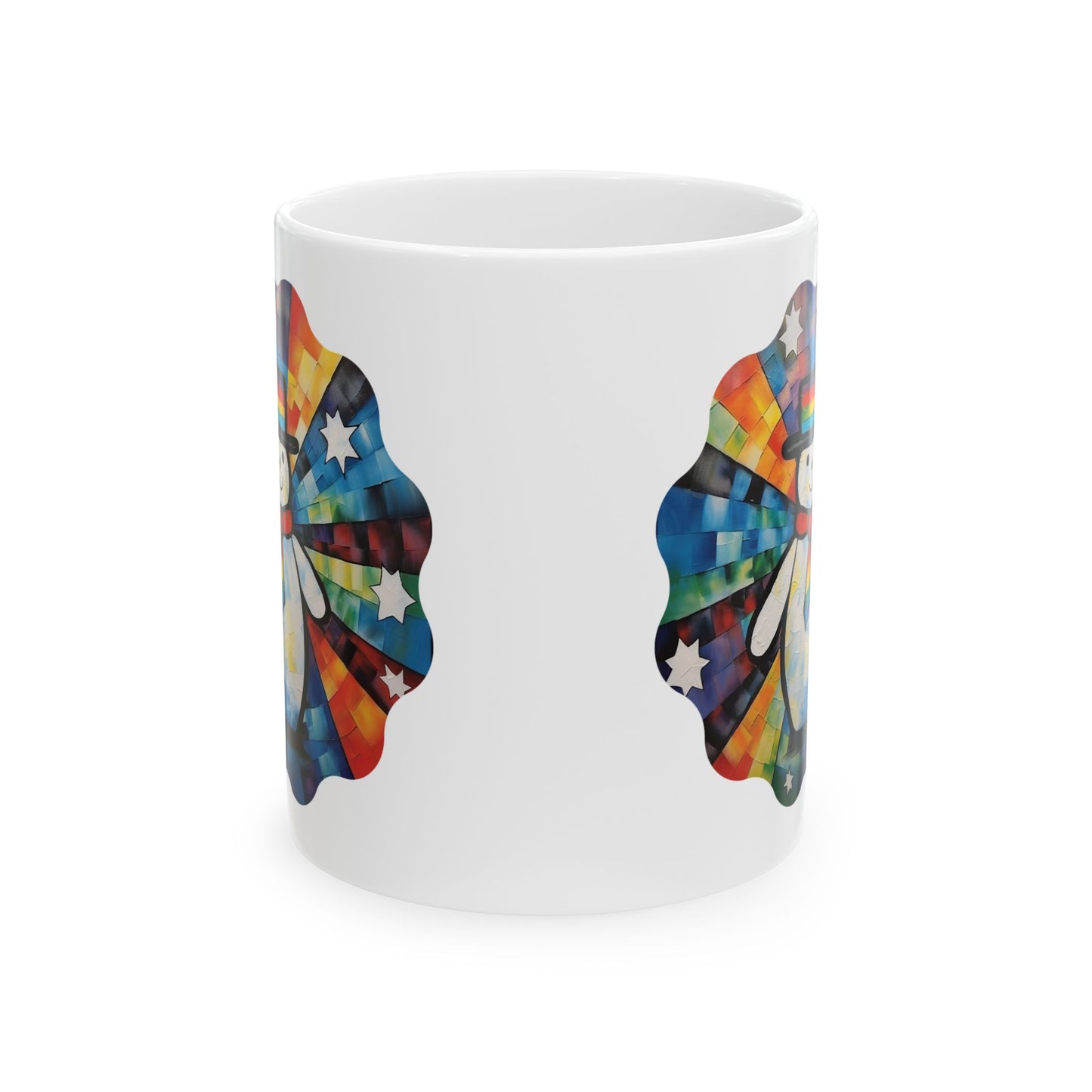 Pride Christmas, Rainbow Colorful Snowman LGBTQ+ Gift  Mug, Printed Art, Christmas Ceramic Mug 11oz Colorful, Bright and Cheery