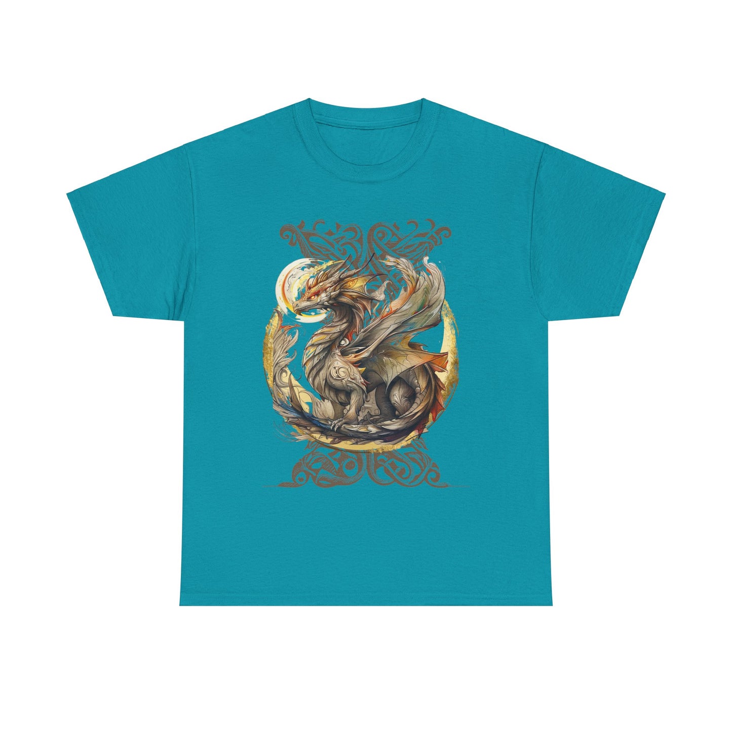 Celtic Background Dragon Graphic Tee - Dragon T-shirt -  Dragon Lovers Unisex Heavy Cotton Tee T-Shirt