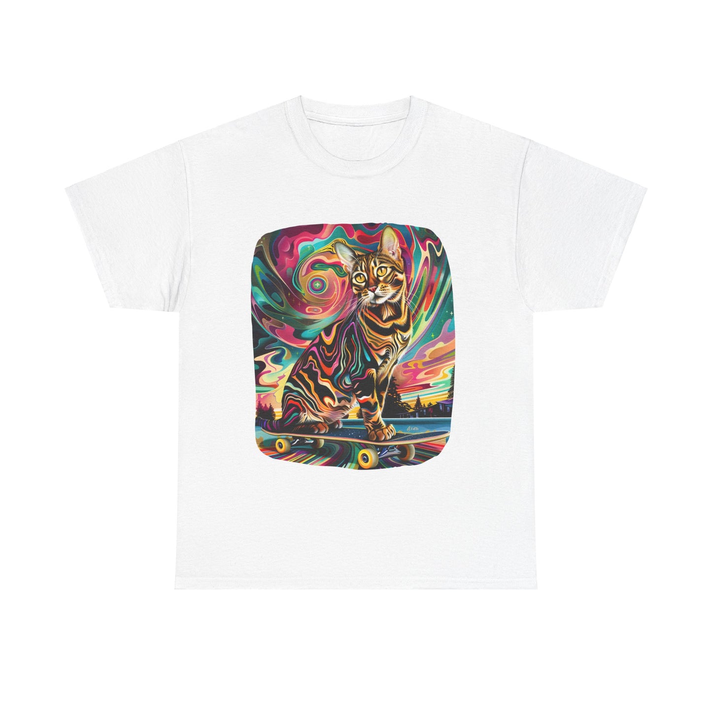 Skateboard Cat, Skater Cat Art Gift   -  Cool Cats Unisex Heavy Cotton Tee T-Shirt