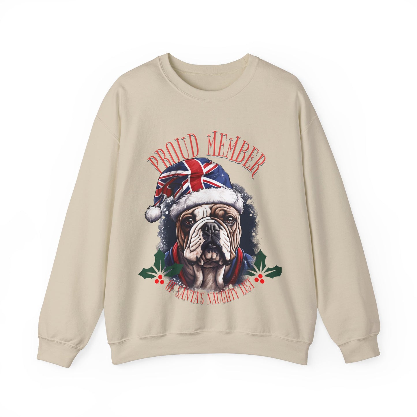 Santa's Naughty List British English Bulldog Anglophile  Christmas Unisex Long Sleeve Jersey Cotton Shirt Mens Womens Sweatshirt Sweat Shirt