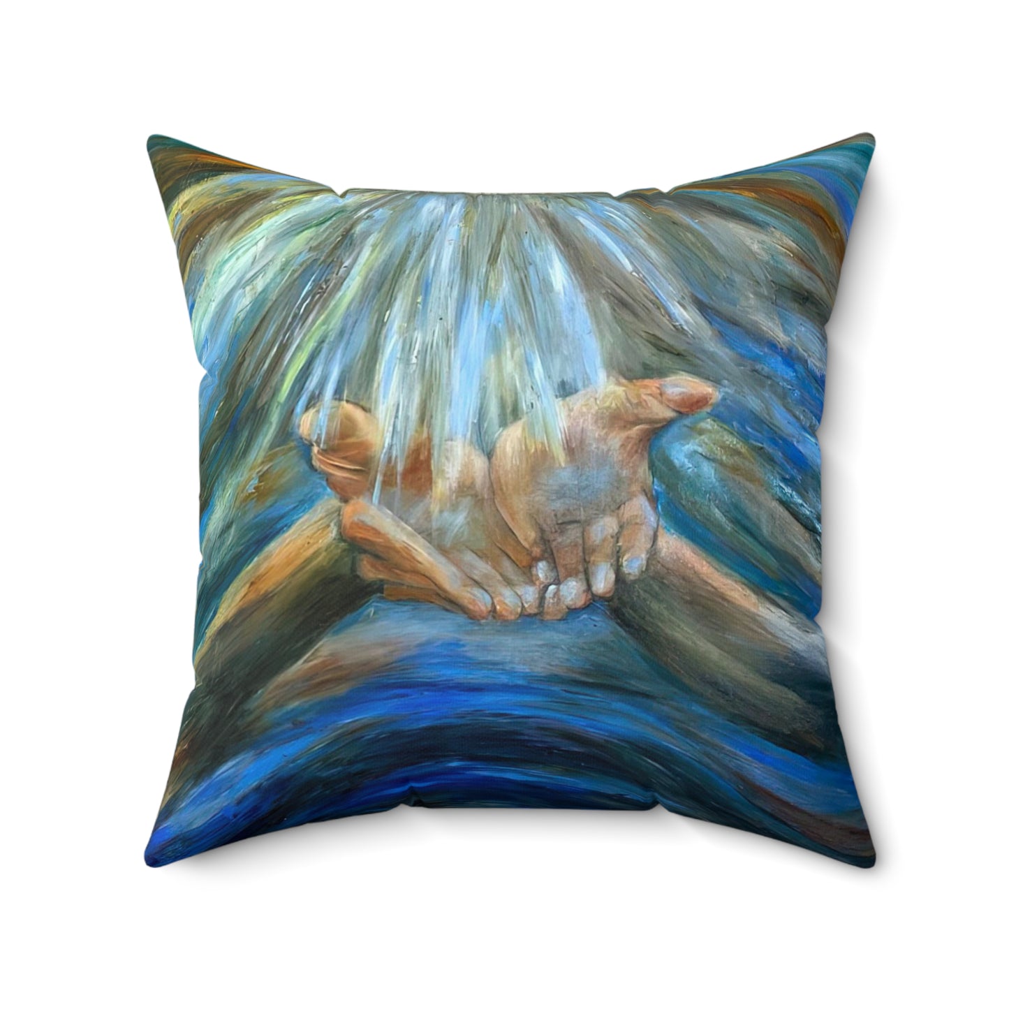 Reiki Hands of Grace, Hands of Light, Creation, Spiritual, Meditation, Yoga Spun Polyester Square Pillow Energy Work