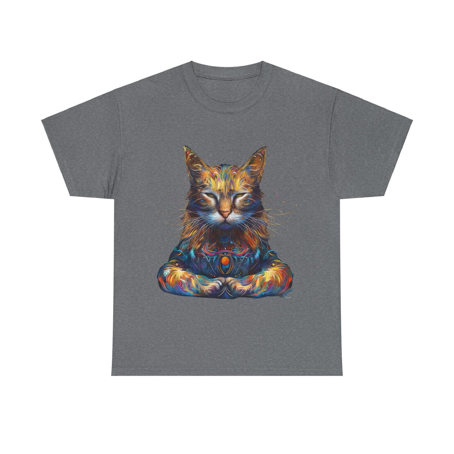 Meditating Cat, (V5) Zen Cat, Cat Gift Unisex Heavy Cotton Tee T-Shirt