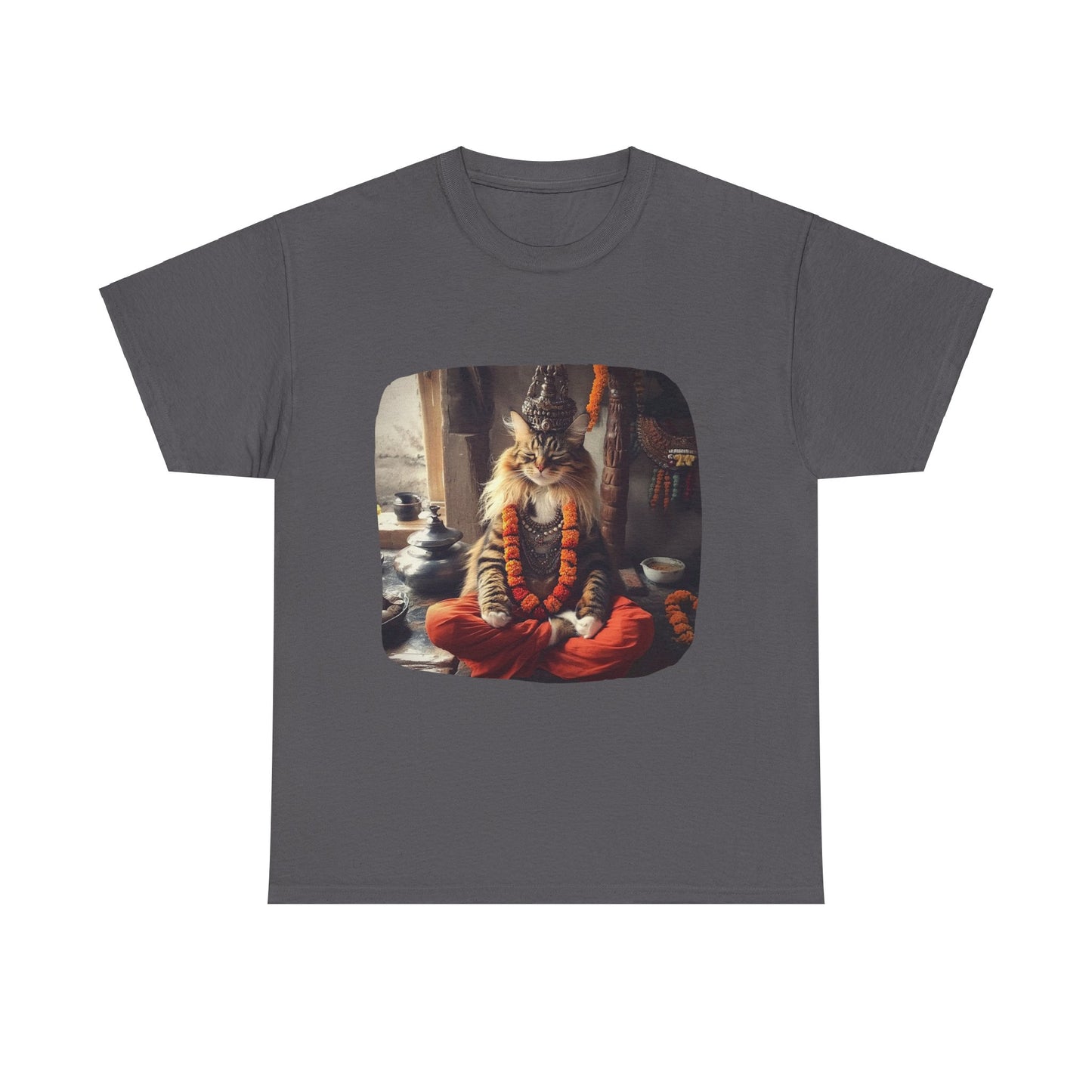 Meditating Yogi Cat, (V3) Guruji Cat, Cat Gift Unisex Heavy Cotton Tee T-Shirt