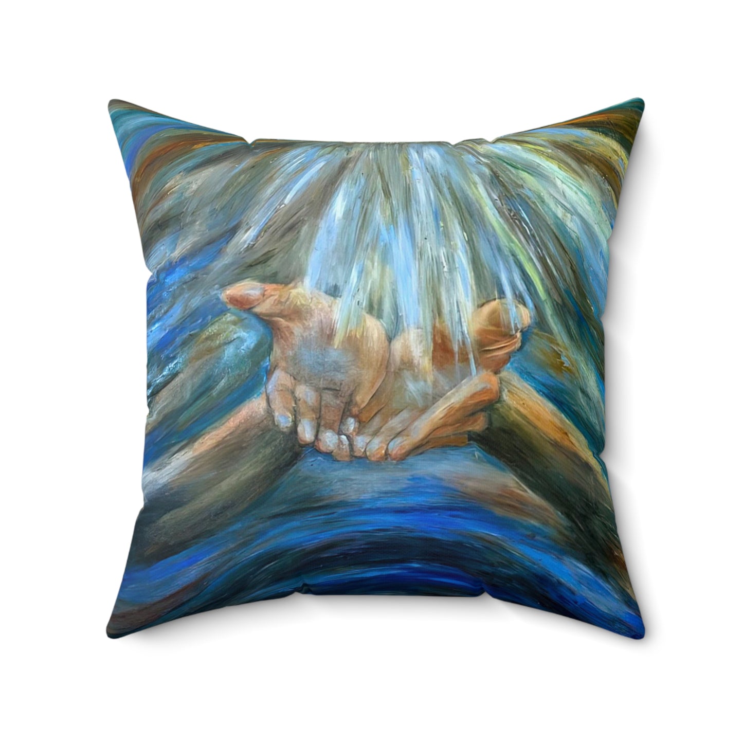 Reiki Hands of Grace, Hands of Light, Creation, Spiritual, Meditation, Yoga Spun Polyester Square Pillow Energy Work