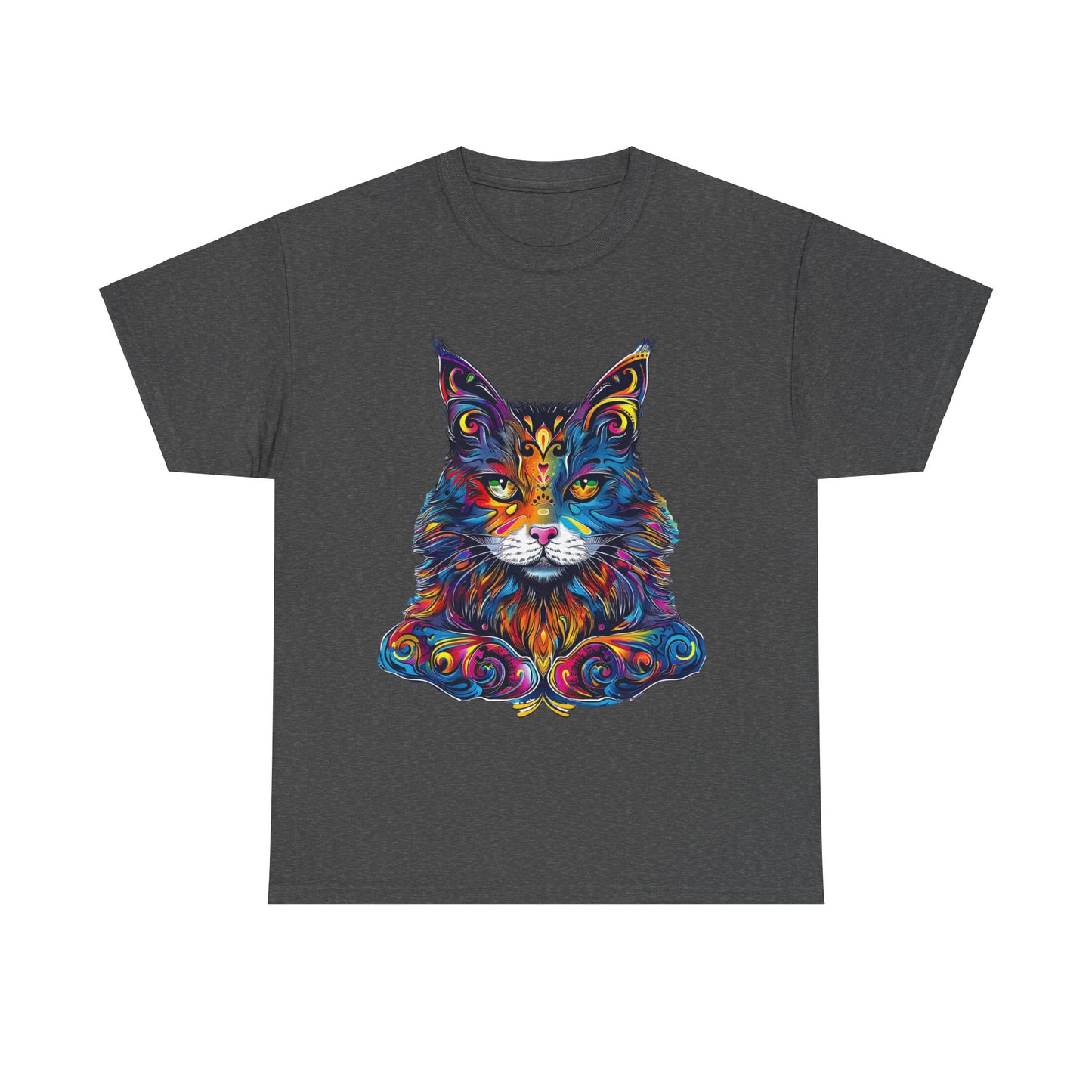 Chill Vibe Jewel Tone Cat Graphic Tee - Cat Lover TeeShirt - T-shirt    - Cat Gift Unisex Heavy Cotton Tee T-Shirt