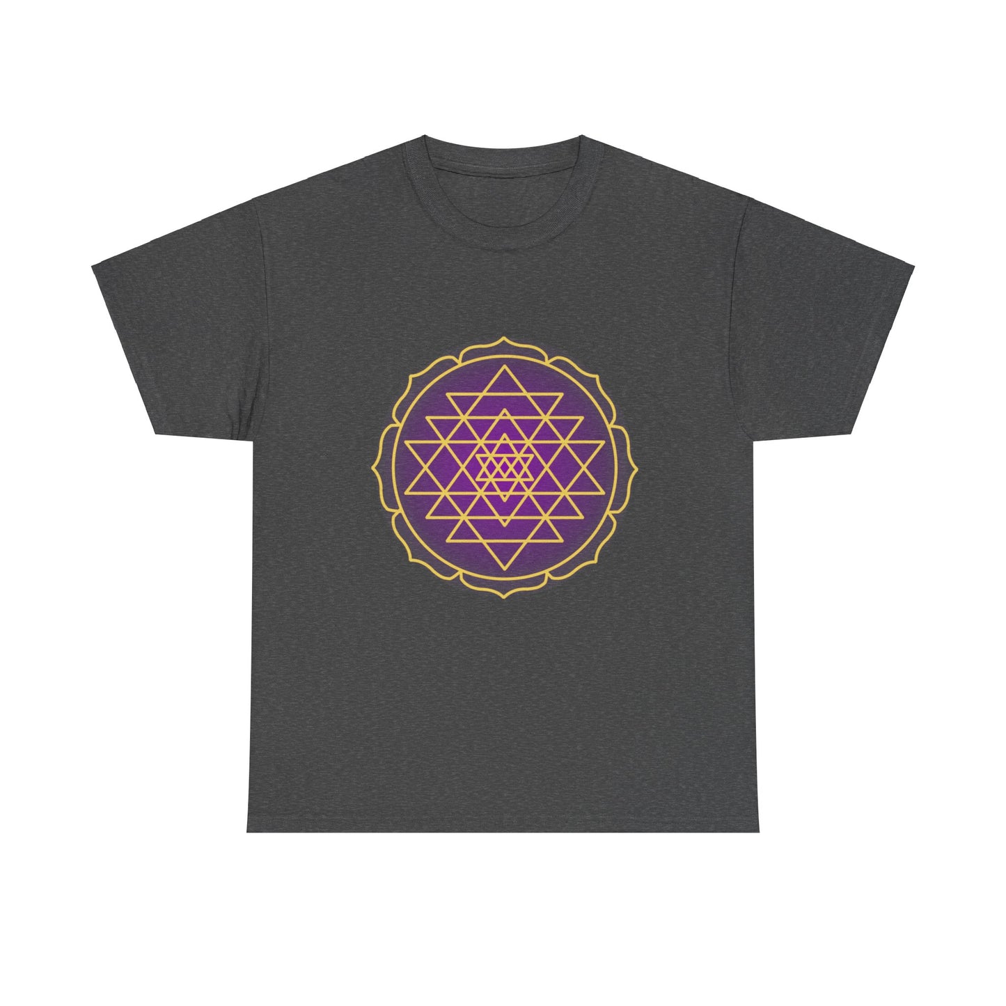 Sri Yantra, Purple Glow, Shree Yantra, Shri Chakra  Nava Chakra Shirt - Graphic Tee - Yoga, Zen, Hindu Gifts Unisex Heavy Cotton Graphic Tee T-Shirt