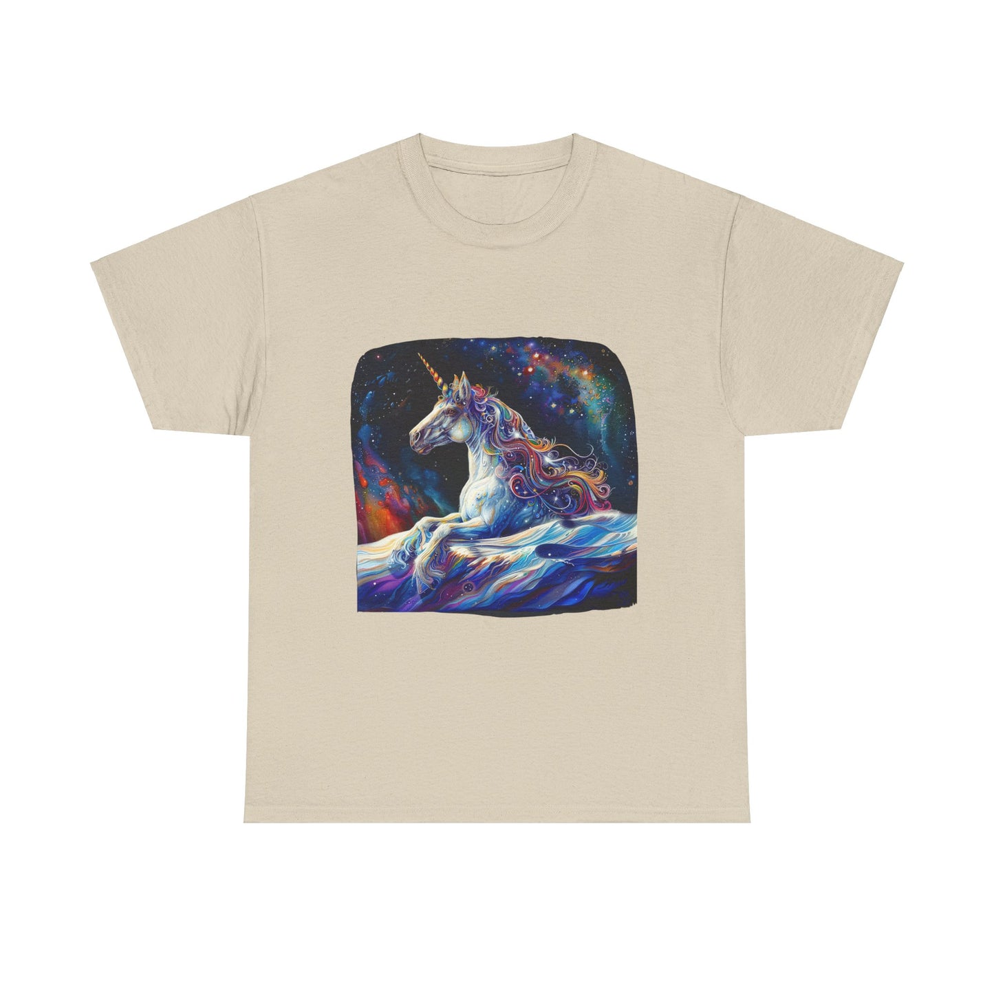 Watery Waves, Rainbow Unicorn - Starry Skies Unicorn Graphic Tee T-shirt -  Unicorn Lovers Unisex Heavy Cotton Tee T-Shirt