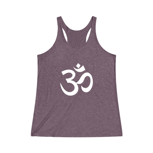 White Om Symbol Graphic Om, Ohm Tee Shirt,  Women's Yoga Shirt, Athletic Racerback Tank Top Shirt