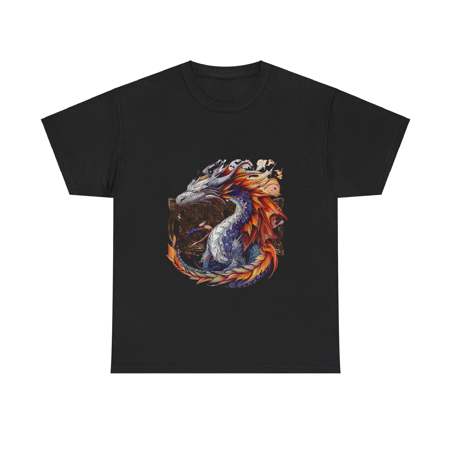 Orange Celtic Dragon Graphic Tee - Dragon in Santa Hat T-shirt -  Dragon Lovers Unisex Heavy Cotton Tee T-Shirt