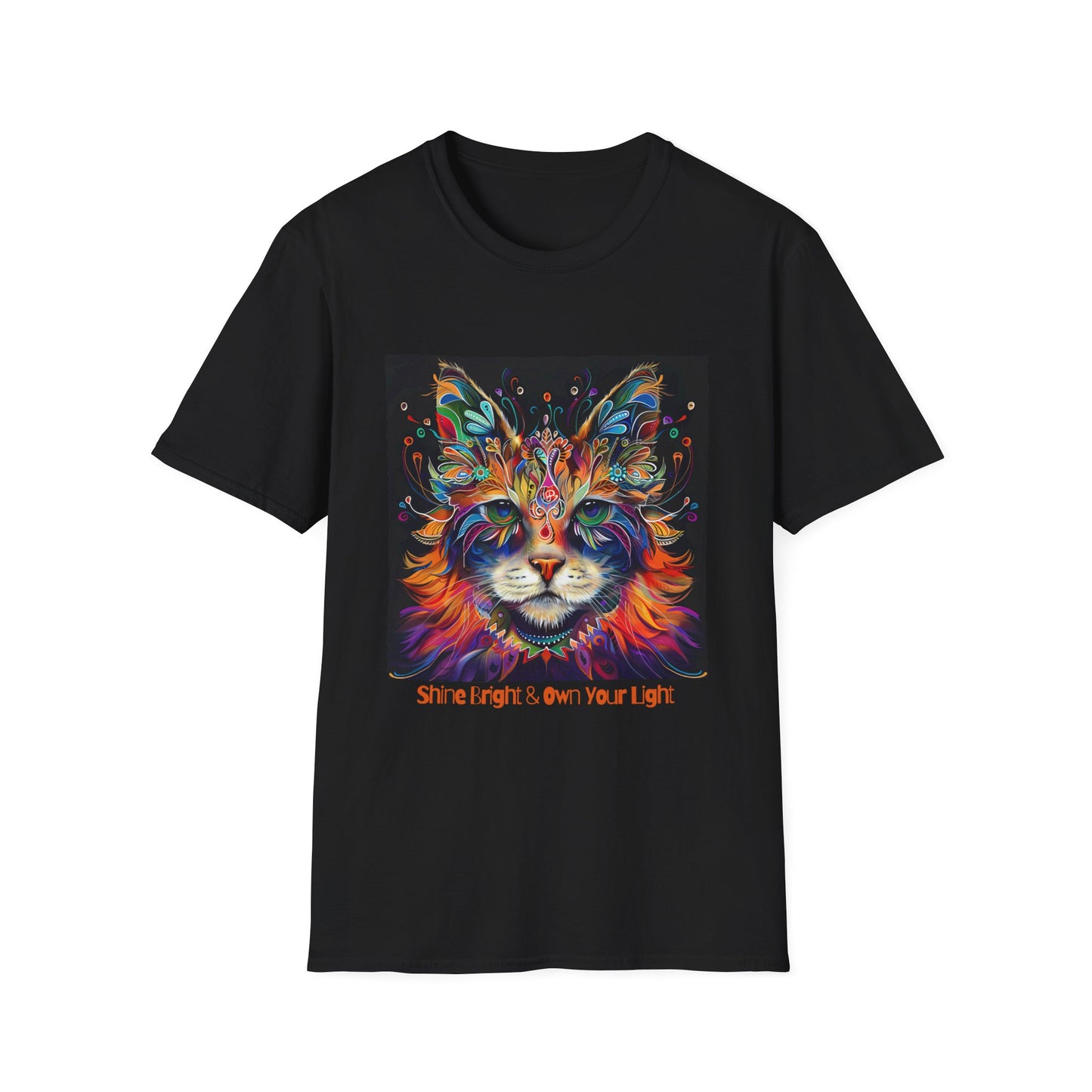 "Shine Bright and Own Your Light" Cat Shaman Graphic Cat Tee, Cat Lover's Graphic Tee Graphic Unisex T- Shirt, T-Shirt Cat Lovers Gift  Softstyle T-Shirt Tee Teeshirt Stylized Cat