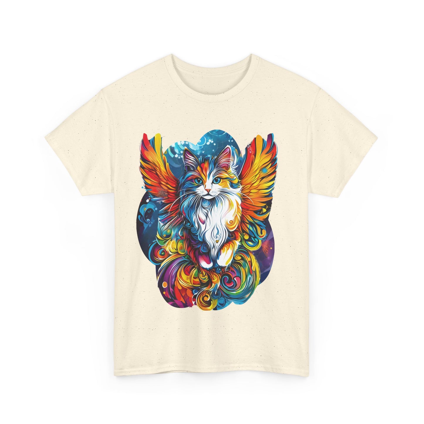 Tattoo Style Cat Angel, Cat Memorial - Cat with Angel Wings Graphic Tee-  Cat Gift Unisex Heavy Cotton Tee T-Shirt