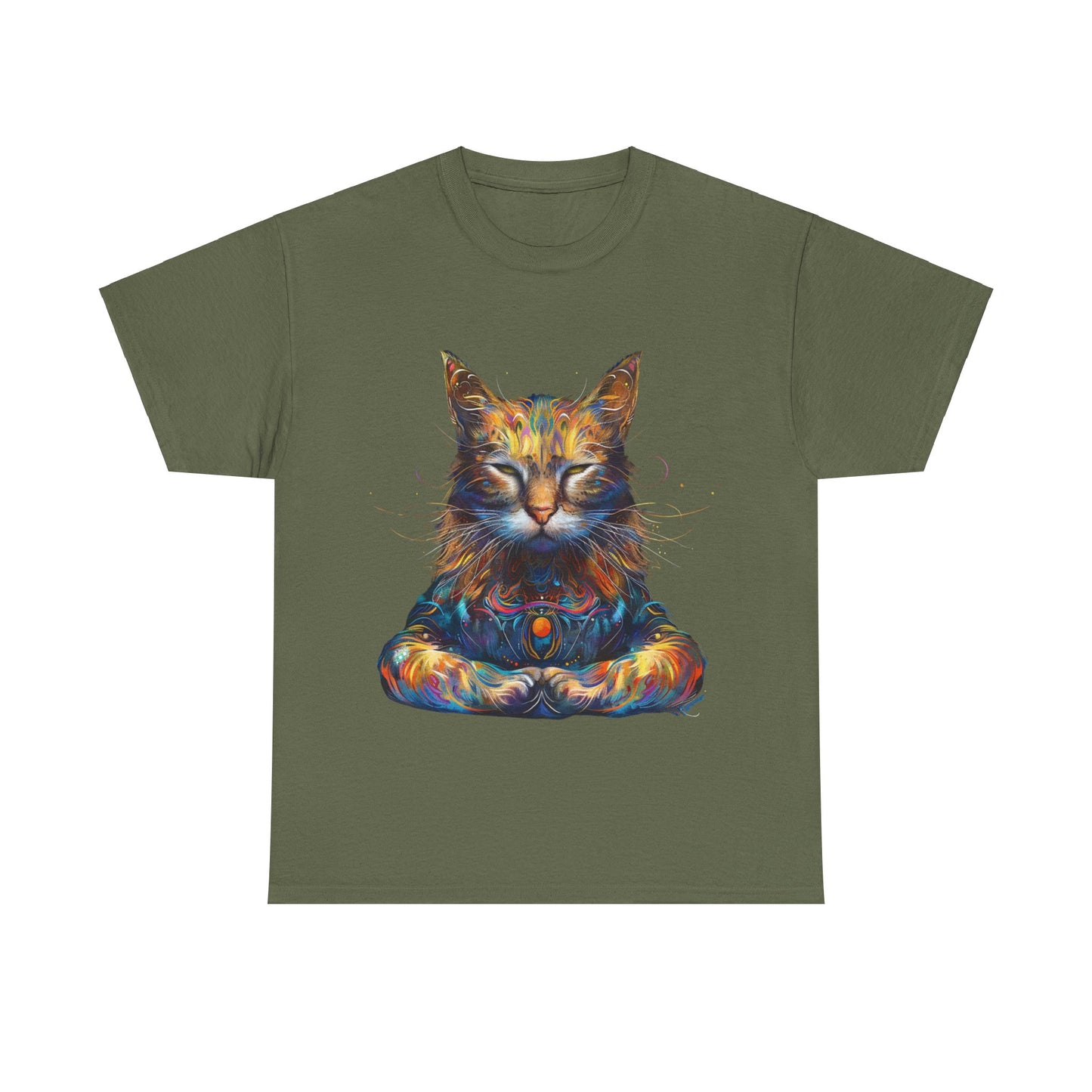 Meditating Cat, (V5) Zen Cat, Cat Gift Unisex Heavy Cotton Tee T-Shirt