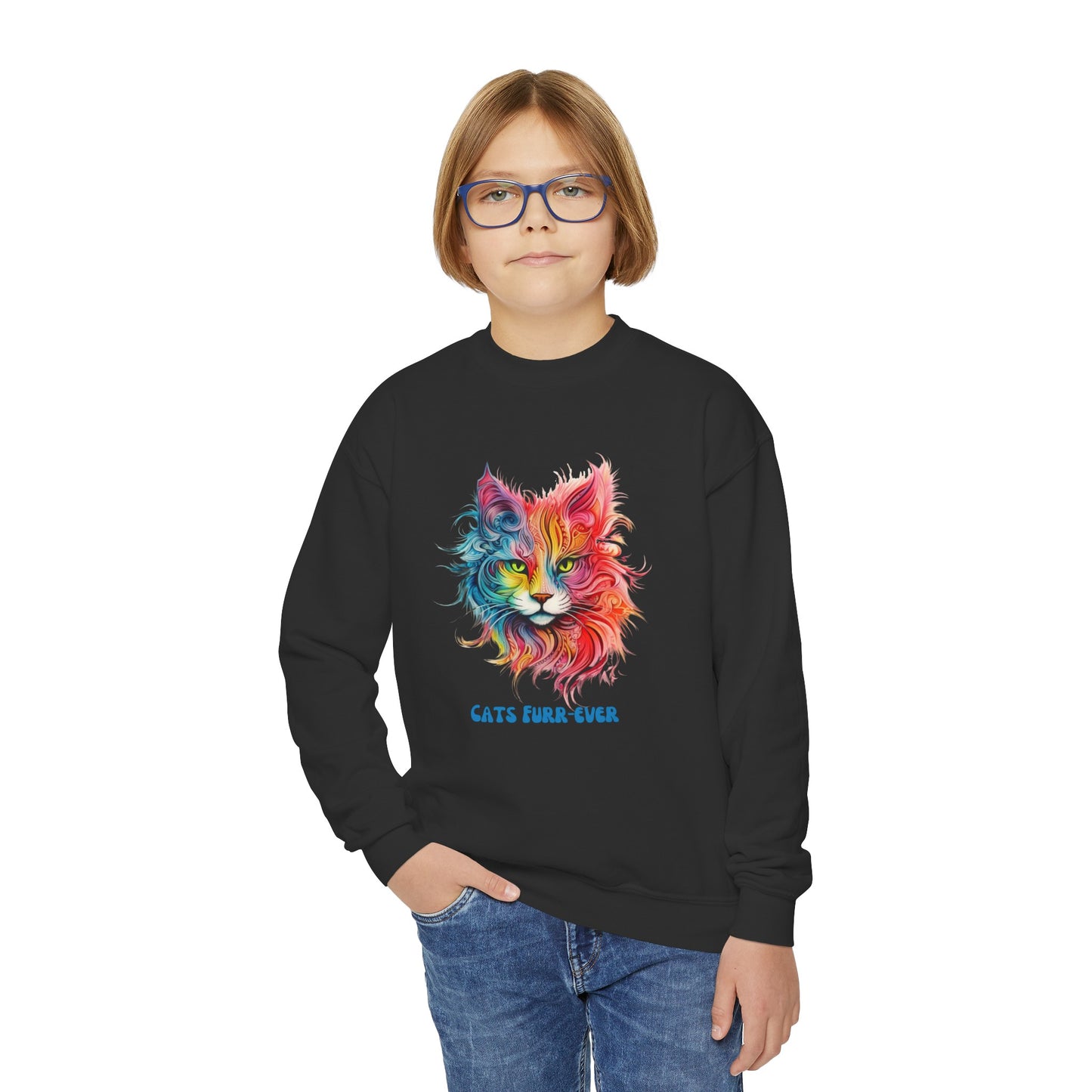 Cats Furr-Ever. Kids Cat Lovers, Kids, Girls, Boys Youth Crewneck Sweatshirt Magic  Fluffy Cat for Kids