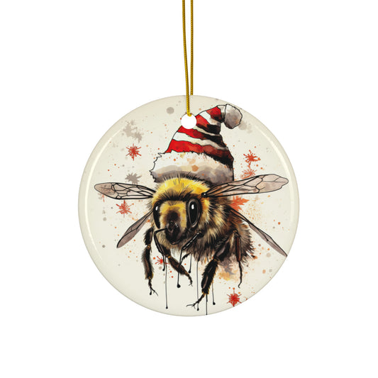 Bee Holiday Ornament Bee, Conservation, Fun Tattoo Style Bee Christmas Gift, Printed Ceramic Christmas Tree ornament, Save the Bees