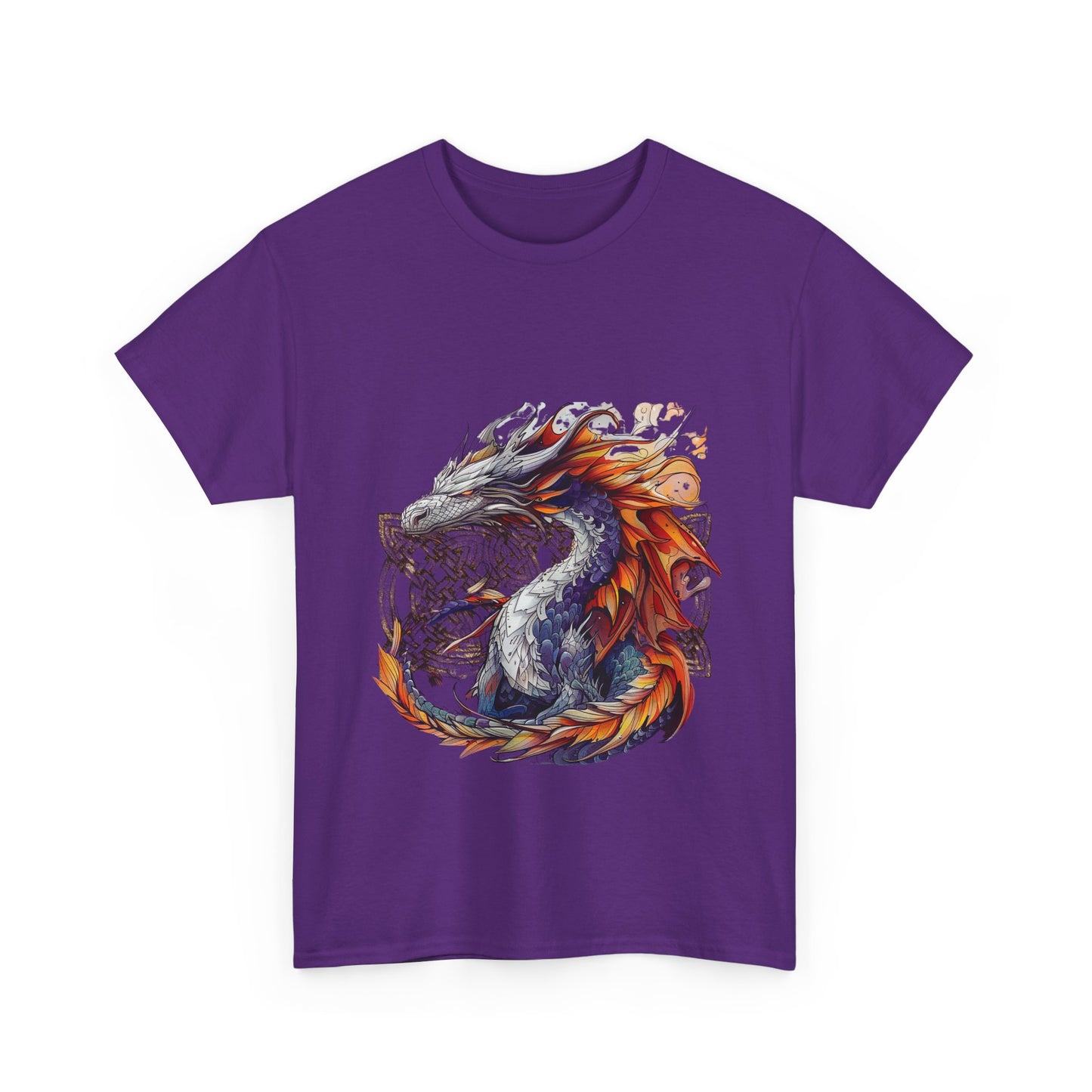 Orange Celtic Dragon Graphic Tee - Dragon in Santa Hat T-shirt -  Dragon Lovers Unisex Heavy Cotton Tee T-Shirt