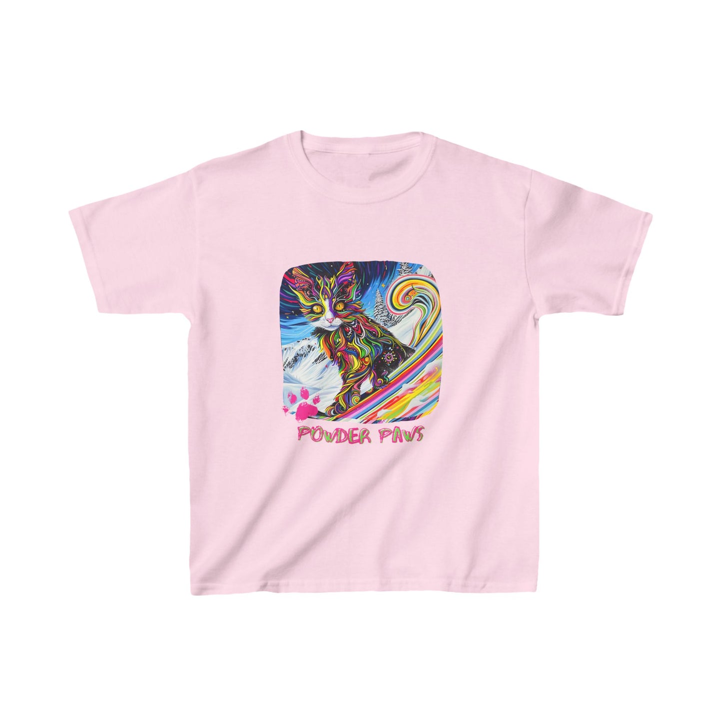 Kids - Powder Paws Skiing Cat Graphic Tee - Vibrant Ski Cat Design for Young Adventurers