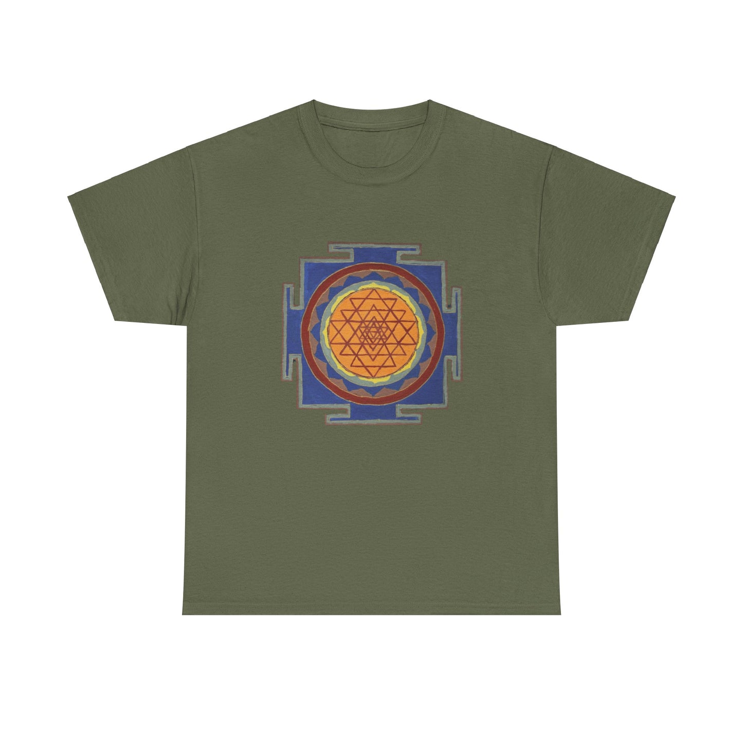 Antique Style Sacred Geometry, Sri Yantra Graphic Tee - Yoga, Zen, Meditation Gifts Heavy Cotton Graphic Tee T-Shirt