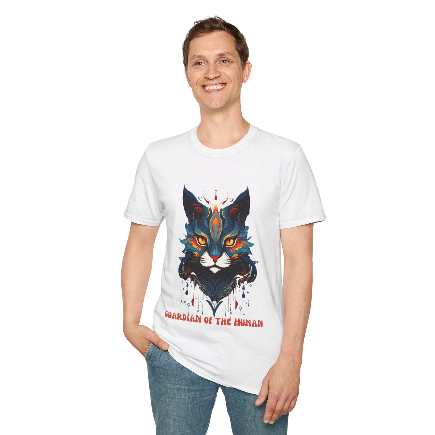 Guardian of the Human, Cat Lover's  Gift  Unisex Tee Shirt, T-Shirt Cat Lovers Gift Softstyle T-Shirt Tee Teeshirt Stylized Cat