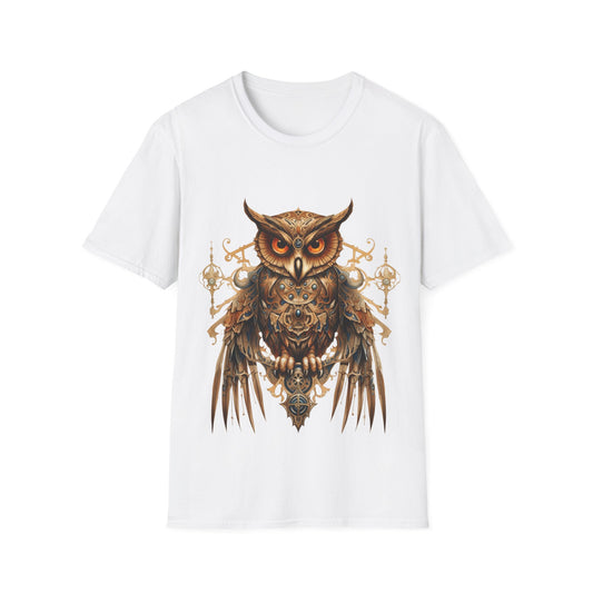 Steampunk Art Deco Style Owl II, Golden Owl Shirt, 1920's Owl  Gift  Unisex Tee Shirt, T-Shirt Softstyle T-Shirt Tee Teeshirt