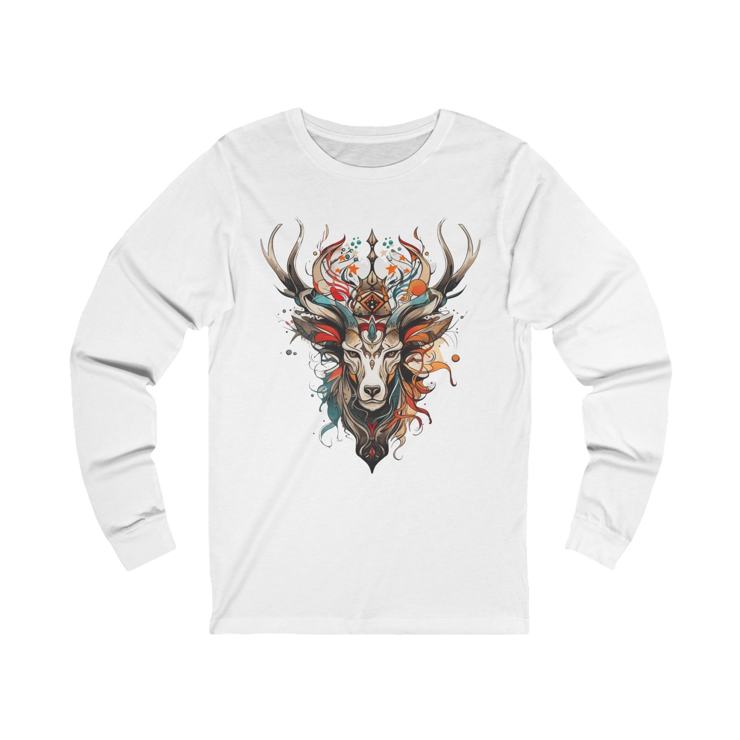 Reindeer Shirt,  Deer - Reindeer, Lover's  Gift  Unisex Jersey Long Sleeve Tee Shirt, T-Shirt, Exotic or Tribal Reindeer