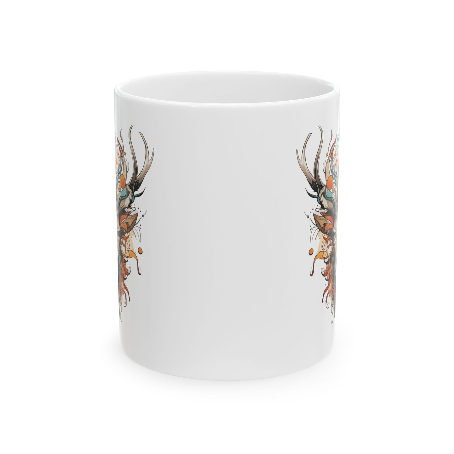 Reindeer, Exotic, Modern Tribal Reindeer Christmas Gift  Mug, Deer Lover Reindeer Enthusiast Printed Ceramic Mug 11oz