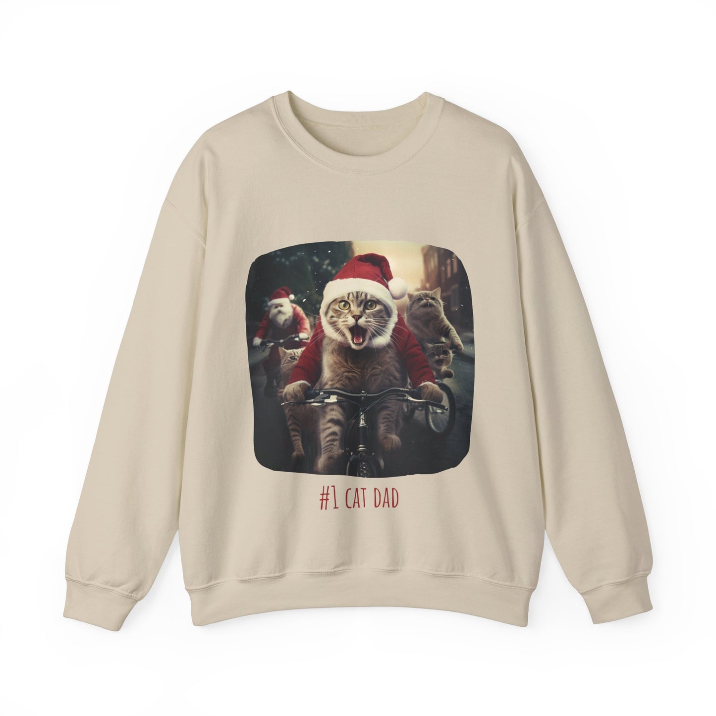 Fun Cat Dad, #1 Christmas Cat, Cat Lovers Gift, Kitty Cat Christmas Shirt Mens Unisex Size Sweatshirt Sweat Shirt,  Many Colors