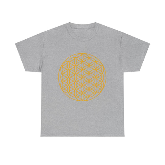 Flower of Life Sacred Geometry, (flat gold design ) Graphic Tee - Yoga, Zen, Meditation Gifts Heavy Cotton Graphic Tee T-Shirt