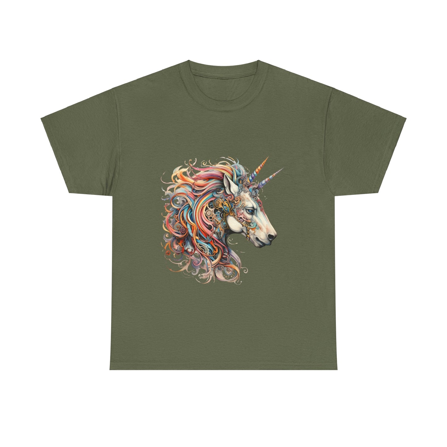 Two Horned Unicorn - Double Horn Unicorn Graphic Tee T-shirt -  Unicorn Lovers Unisex Heavy Cotton Tee T-Shirt