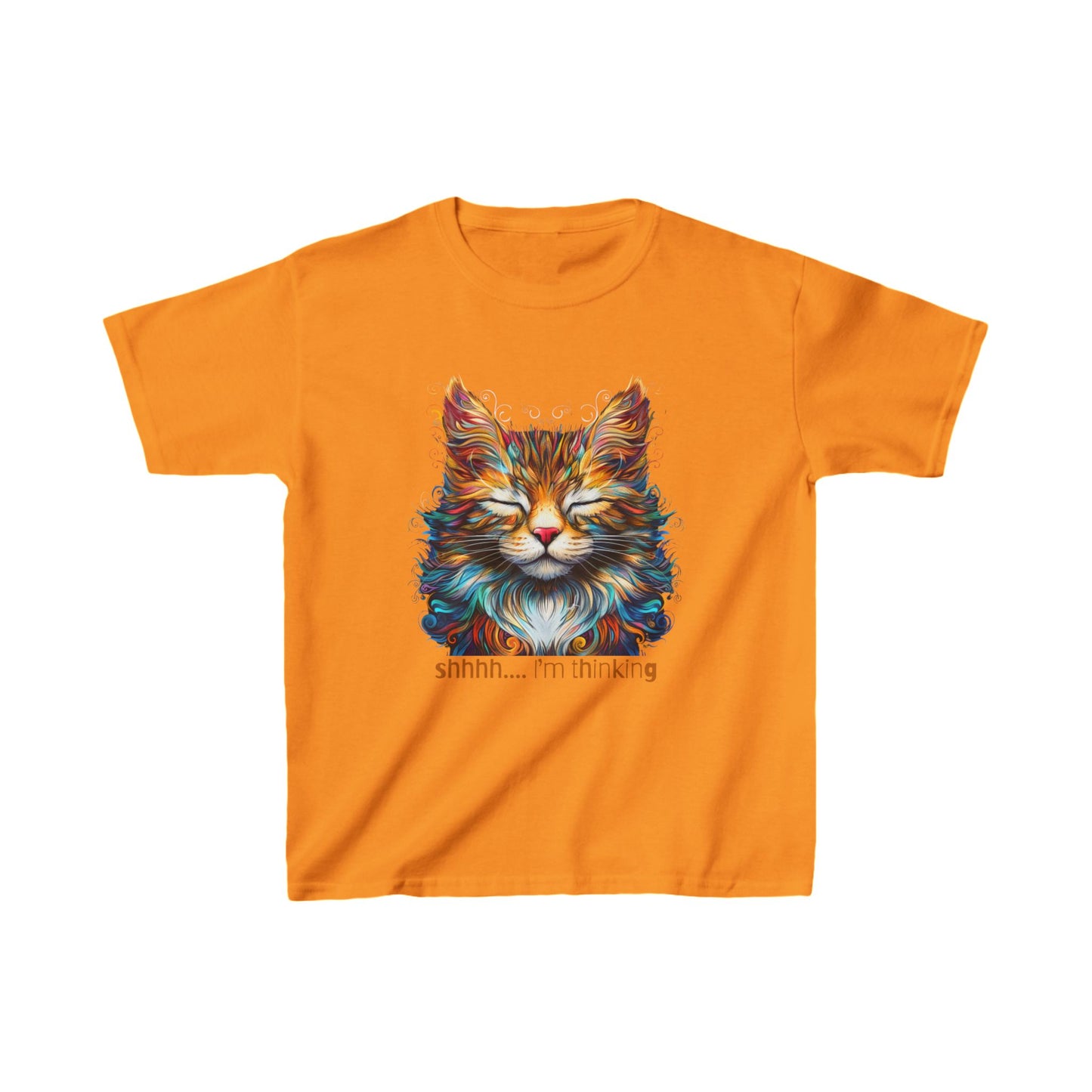 Kids - Thinking Cat Graphic Tee - Vibrant Cute Cat Design for Young Adventurers