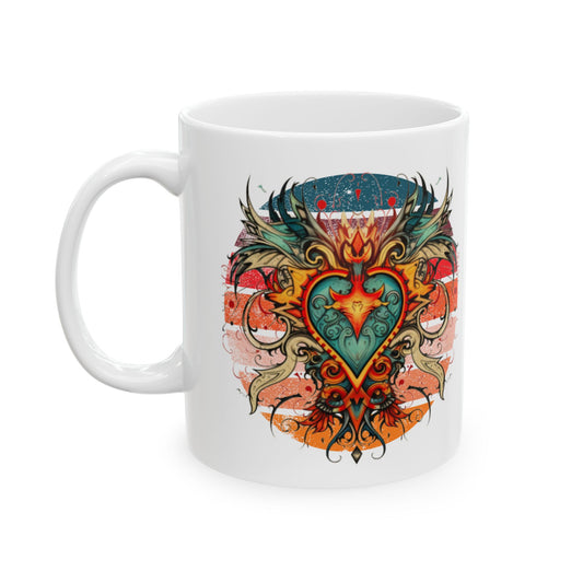 Retro Vibe Sacred Heart Gift, Rainbow Retro Gift  Mug, Printed Art, Christmas Ceramic Mug 11oz Colorful, 60s 70s Sacred Heart