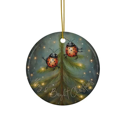 Lady Bug Christmas Tree Ornament, Merry & Bright Christmas, Adorable Lady Bugs Gift Ceramic Lady Bug Ornament Brings Good Luck