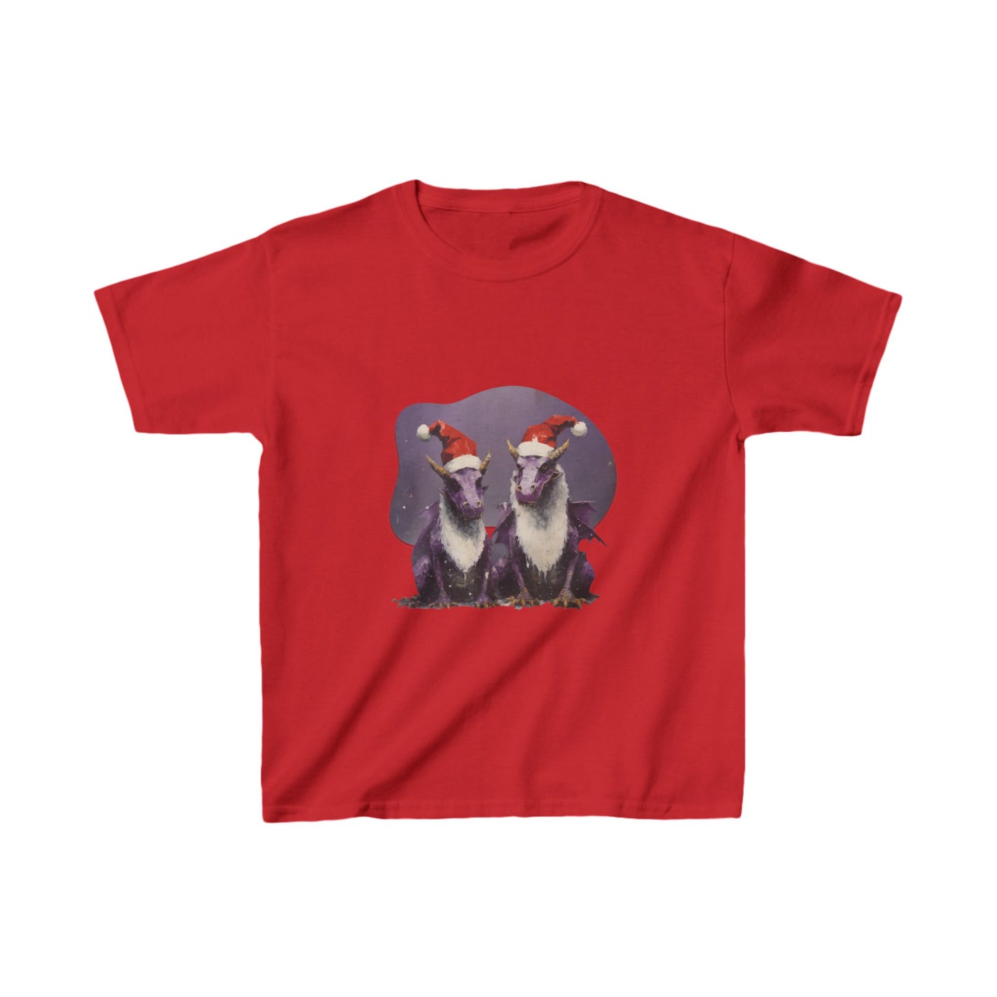 Christmas Dragons,  Unisex, Kids Heavy Cotton™ Tee, T-Shirt, Boys Girls Teeshirt, Purple Dragon With Santa Hat- Multi color tee