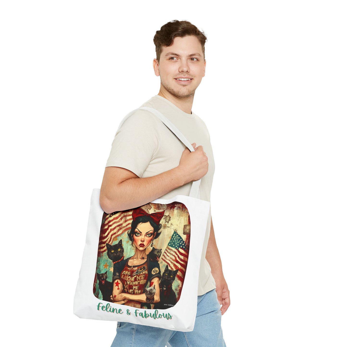 "Feline & Fabulous" Childless Cat Lady Bag -  Childless Cat Lady Tote Bag (AOP)