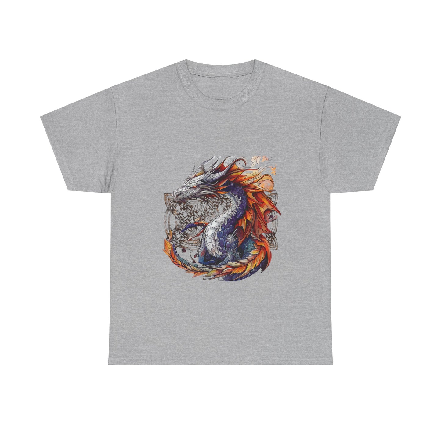 Orange Celtic Dragon Graphic Tee - Dragon in Santa Hat T-shirt -  Dragon Lovers Unisex Heavy Cotton Tee T-Shirt